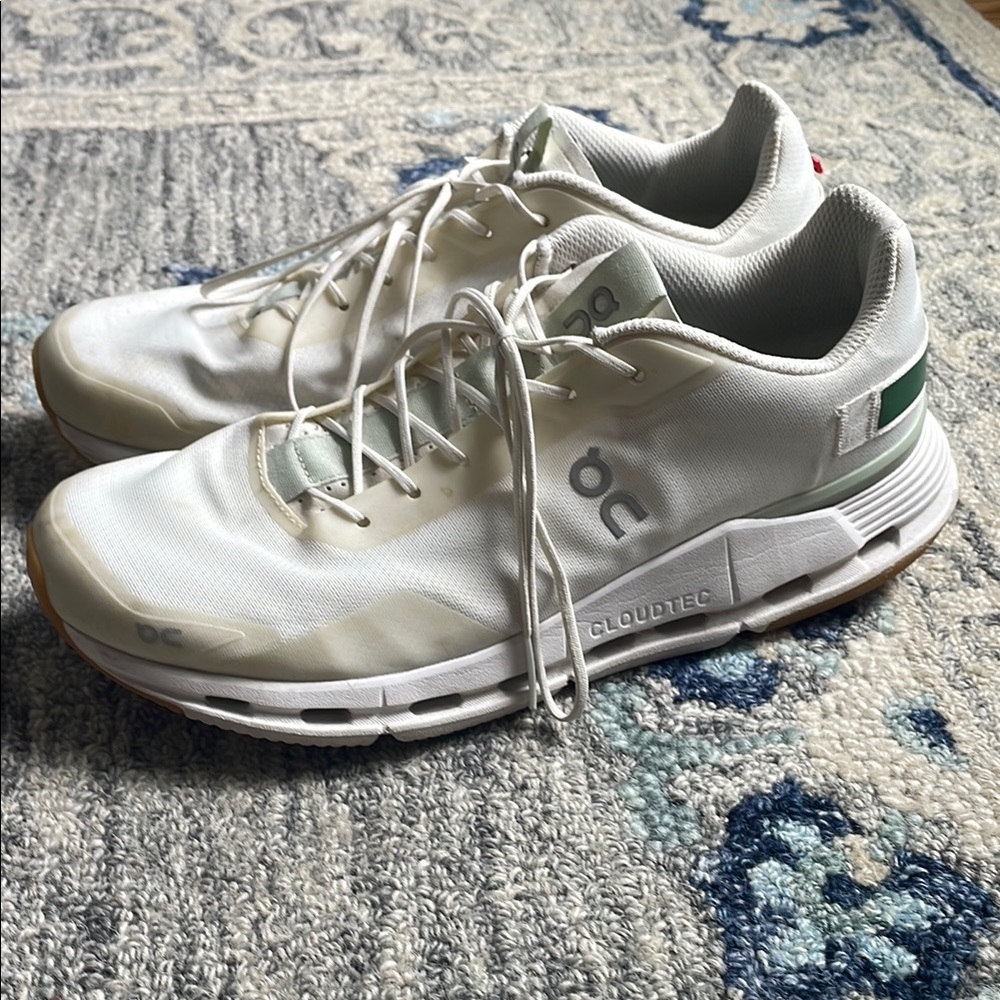 On Running Cloudtec White and Green Athletic Shoes